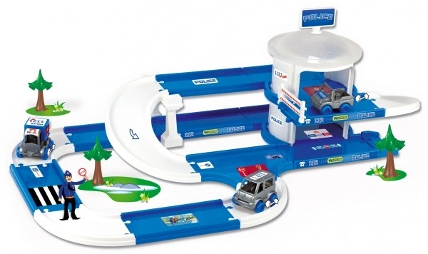 Garaža+steza Kid Cars 3D Policija plast 3,8m v škatli 59x40x15cm 12m+ Wader