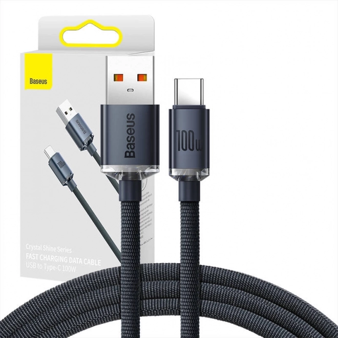 Baseus Crystal Shine kabel USB–USB‑C 100 W 2 m – črna
