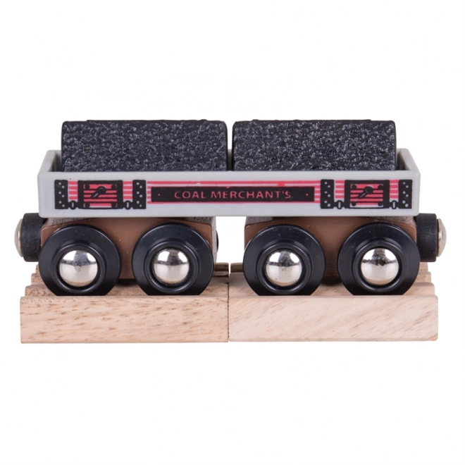 Bigjigs Rail dolgi vagonček s premogom + 2 tirnici