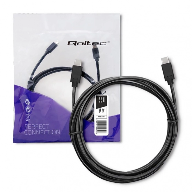 Kabel USB-C na USB-C za prenos podatkov in polnjenje, 3m, črn