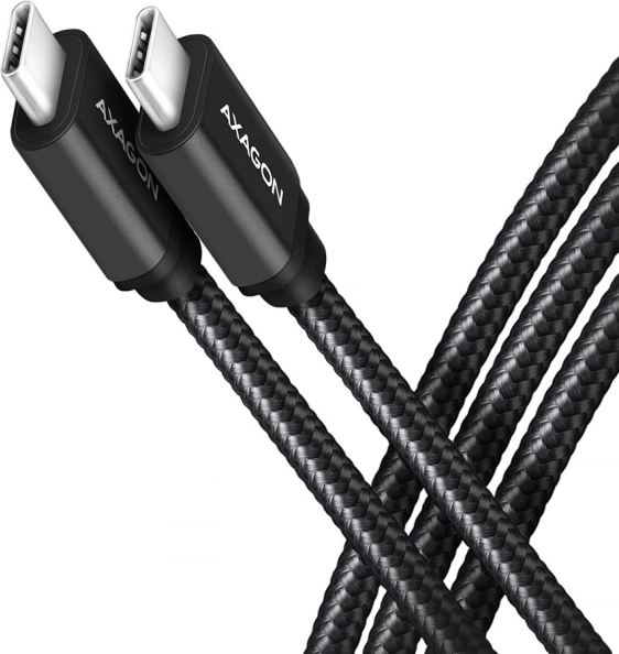 USB‑C – USB‑C kabel 3.2 Gen 1, 1 m, PD 60 W (3 A), aluminijast, opleten, črn – AXAGON