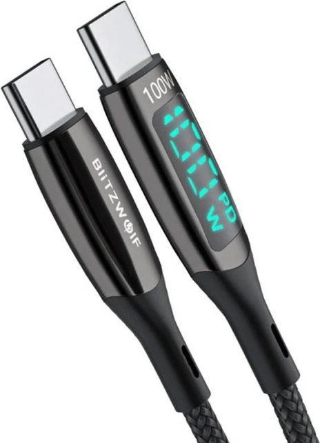 Kabel USB‑C na USB‑C z zaslonom 100 W, dolžine 1,8 m, v črni barvi