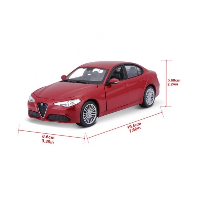 Bburago 1:24 Alfa Romeo Giulia (2016) Metalik rdeča 18-21080