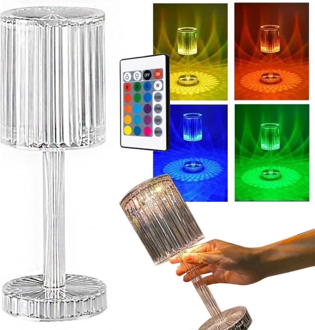 Kristalna RGB namizna svetilka z daljinskim upravljalnikom, USB‑C, na dotik