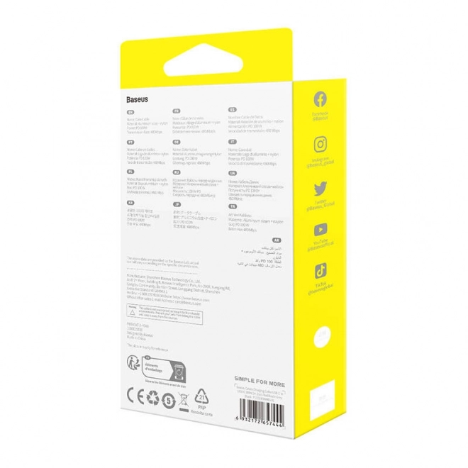 Kabel Baseus Cafule USB-C na USB-C 100W,2m, 2 kom (rdeče-črna, sivo-črna).