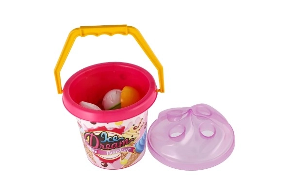 Komplet za pesek plast vedro + modelčki sladoled 2 barvi v mreži 18x28x17cm 12m+