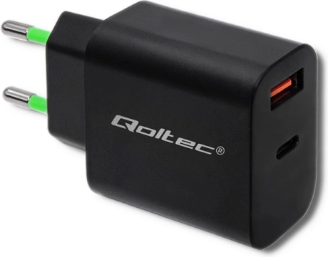 Omrežni polnilec 18W USB tip C PD in USB QC 3.0 črn