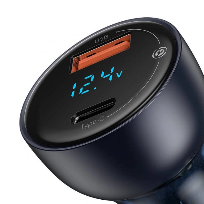 Baseus dvojni polnilec za avto z digitalnim zaslonom, USB in USB-C, hitro polnjenje 65W