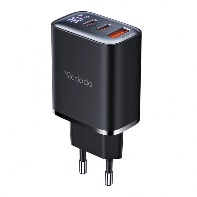 Mcdodo polnilec z zaslonom 2xUSB-C + USB-A, 30W črna