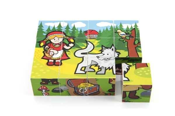 Lesene kocke kubus Moje prve pravljice 12 kos v škatlici 17x12,5x4cm