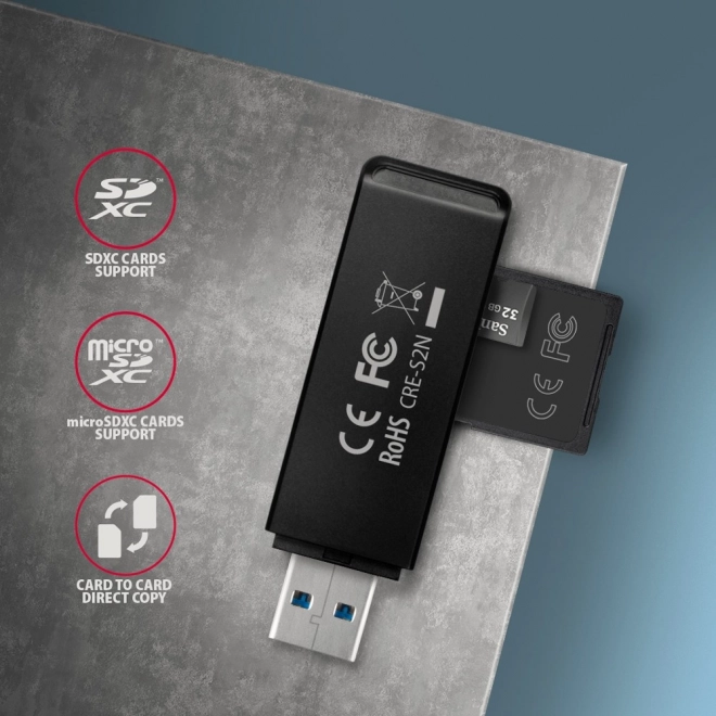 Zunanja čitalnik kartic USB-A 3.2 Gen 1 AXAGON s podporo UHS-I