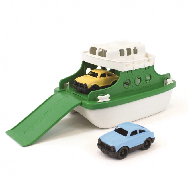Green Toys Trajekt zeleno-bel s avtomobili