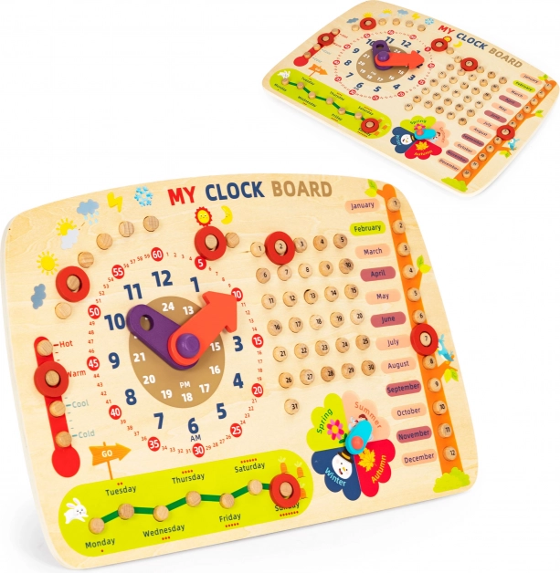 Lesena učna tabla ECOTOYS Koledar in ura