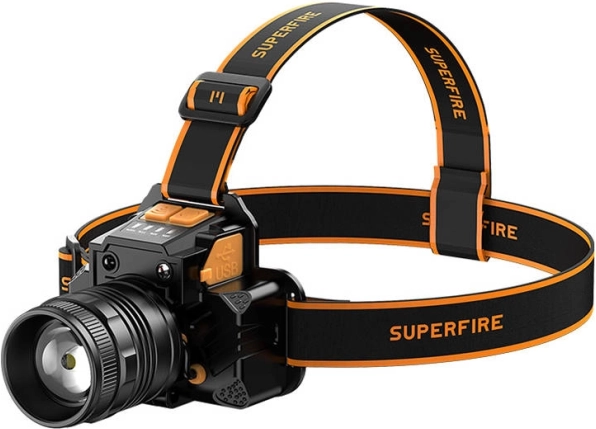Naglavna svetilka Superfire 350 lm z USB polnjenjem in powerbankom