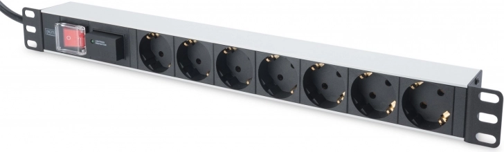 PDU 19" rack napajalni trak 7x Schuko, 2 m 1x Schuko, 16A z zaščito pred prenapetostjo
