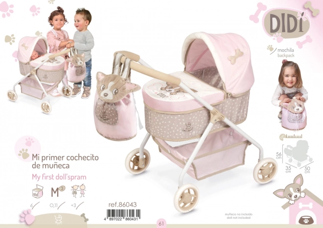 DeCuevas 86043 Moj prvi voziček za punčke z nahrbtnikom DIDI 2021 - 56 cm