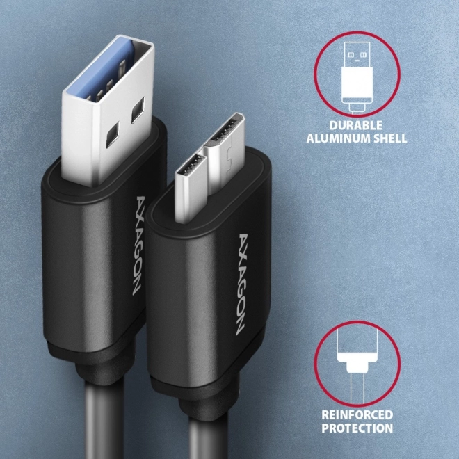 Kabel AXAGON Micro-B USB na USB-A 3.2 Gen 1, 1m, 3A, ALU, PVC, črn