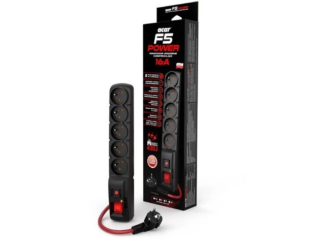 Napajalni trak Acar F5 Power 5 metrov 5 Vtičnic črna