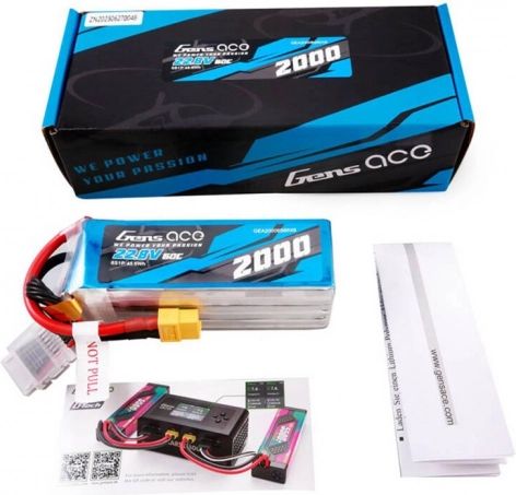 Gens Ace visokonapetostna LiPo baterija 2000 mAh 22,8 V 60C 6S z vtičem XT60