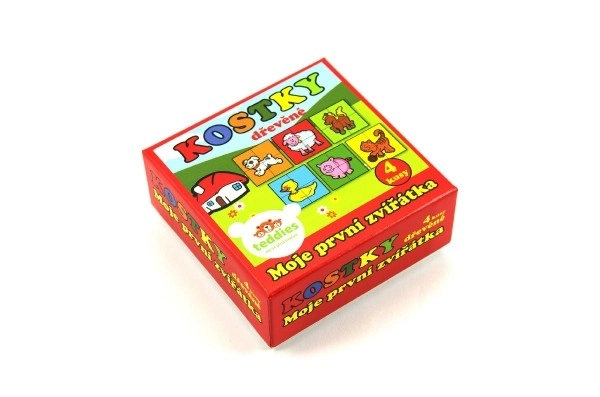 Kocke kubus štirikocka Moje prve živali les 4ks v škatli 8,5x8,5x4cm MPZ