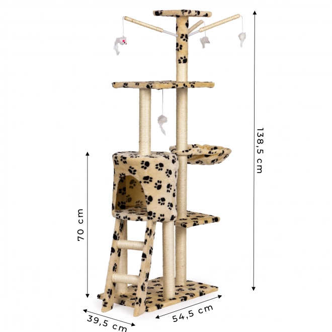 Praskalnik za mačke, hišica, drevo, ležišče, 138cm xl, Tisk tačk