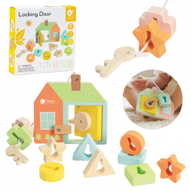 Classic World Montessori leseno nizanje ključi in vrata 11 kos