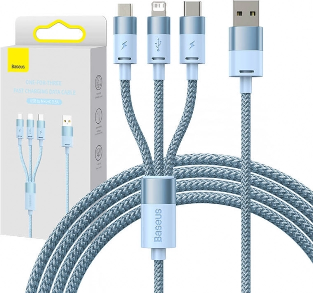 Polnilni in podatkovni kabel 3v1 BASEUS StarSpeed, USB‑C / micro USB / Lightning, 3,5 A, 1,2 m, moder