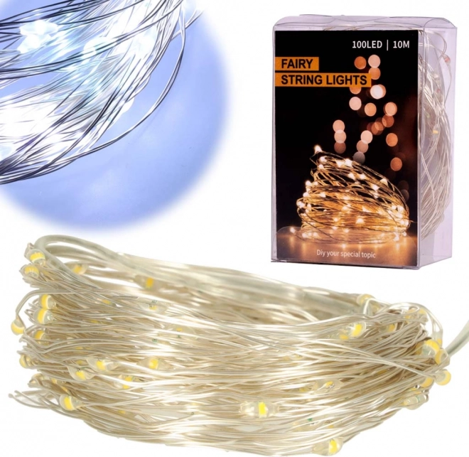 Dekorativne LED lučke na žički 5 m, 50 LED na baterije – Zimsko bela