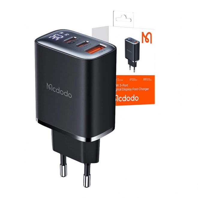 Mcdodo polnilec z zaslonom 2xUSB-C + USB-A, 30W črna