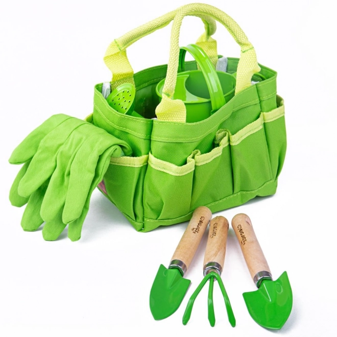 Bigjigs Toys Vrtni set orodja v platneni torbi zeleni