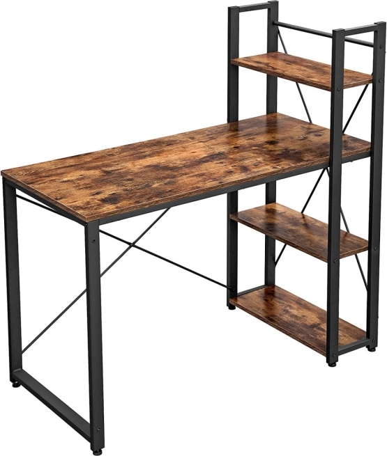 Loft pisalna miza s policami, rustikalna, 120 × 60 cm