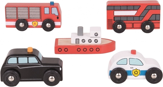 Bigjigs Rail mestna vozila – leseni set