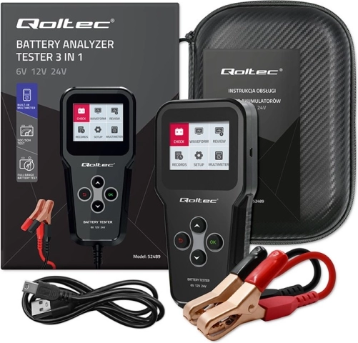 Digitalni tester avtomobilskih baterij 3v1 z LCD za 6 V, 12 V in 24 V, 30–200 Ah