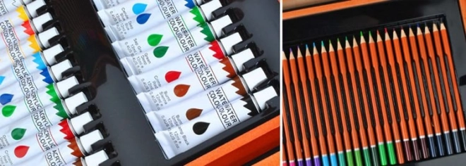 Velik komplet v lesenem kovčku za male slikarje 174 kos