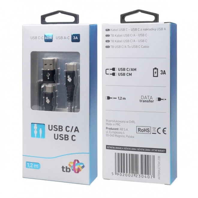 Kabel 2v1: USB-C in USB A z dolžino 1,2 m