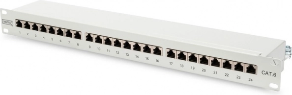 Patch panel 19" 24 portov kat.6 s kabelskim nosilcem, siv