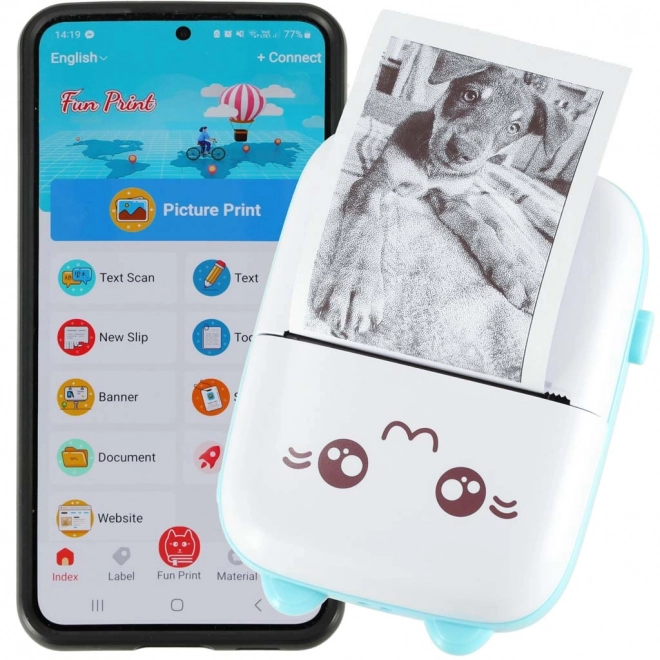 Mobilni mini tiskalnik za termalni tisk Mačka Modra