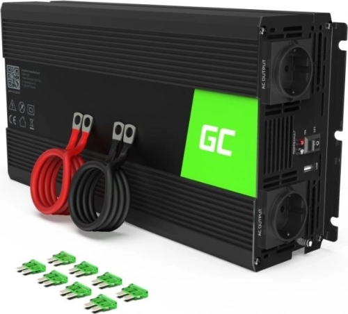 Pretvornik napetosti 12V/230V Green Cell z modificiranim sinusnim valom 1500W