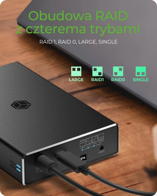 Zunanji Raid ohišje IB-RD2253-C31 za 2,5 SATA HDD na USB 3.2 Gen 2, RAID 0,1, SINGLE, LARGE