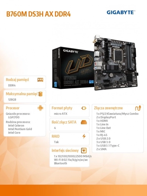 Gigabyte B760M DS3H AX DDR4 osnovna plošča