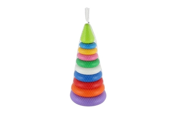 Piramida z obročki plast 2 barvi v mrežici 15x31cm 12m+