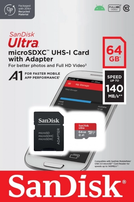 Karta SanDisk Ultra microSDXC 64GB A1 s adapterjem