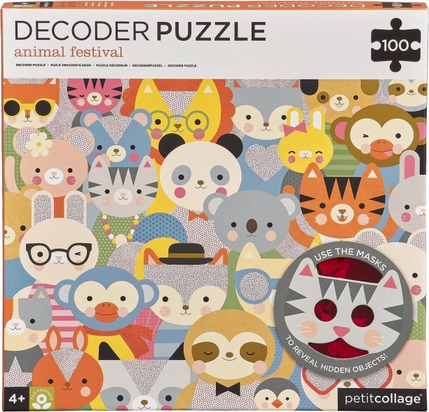 Petit Collage dekodiranka Puzzle Živalski festival s 3D očali, 100 kosov