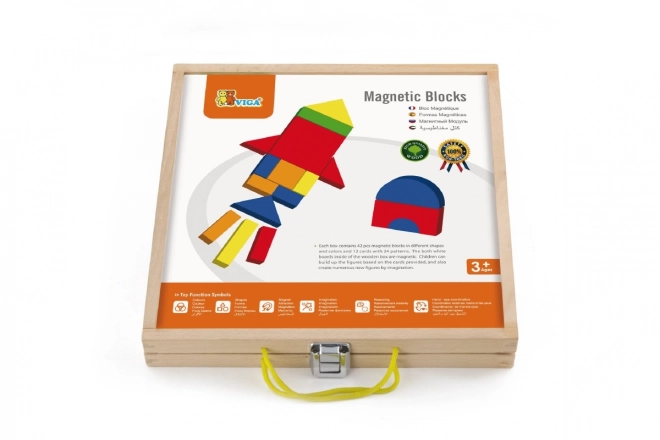 Lesena magnetna gradbena igrača v kovčku