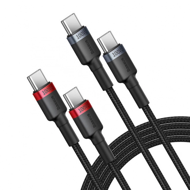 Kabel Baseus Cafule USB-C na USB-C 100W,2m, 2 kom (rdeče-črna, sivo-črna).