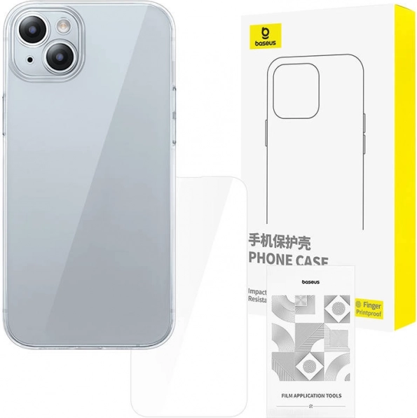 Prozoren ovitek za iPhone 15 s kaljenim steklom Baseus