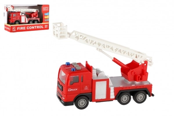 Avto gasilci plastika 16cm na vztrajnik na baterije z lučjo in zvokom v škatli 21x13x9cm