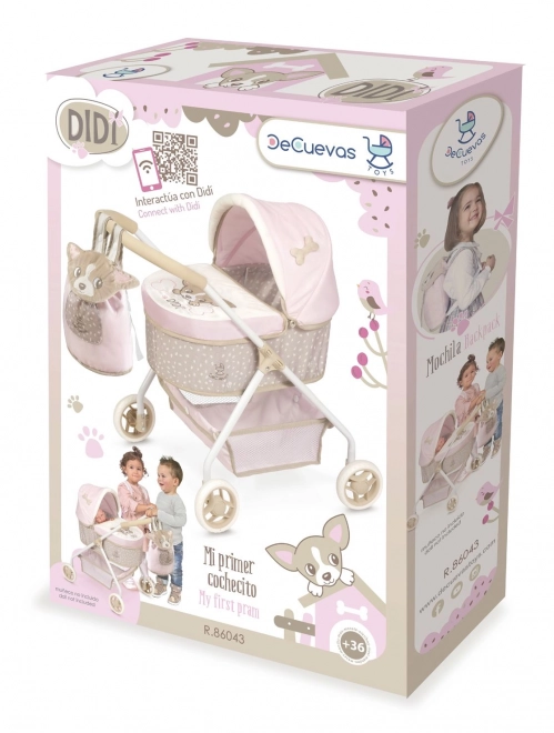 DeCuevas 86043 Moj prvi voziček za punčke z nahrbtnikom DIDI 2021 - 56 cm