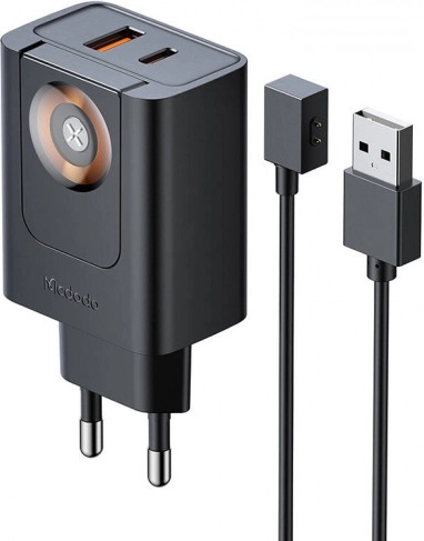 McDodo 30W 2-v-1 polnilnik USB‑C + USB‑A s hitrim polnjenjem Apple Watch, črna
