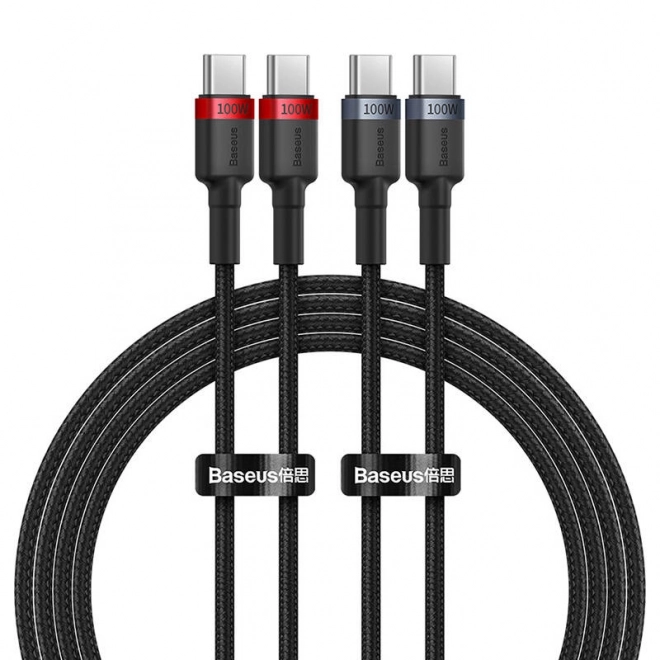 Kabel Baseus Cafule USB-C na USB-C 100W,2m, 2 kom (rdeče-črna, sivo-črna).